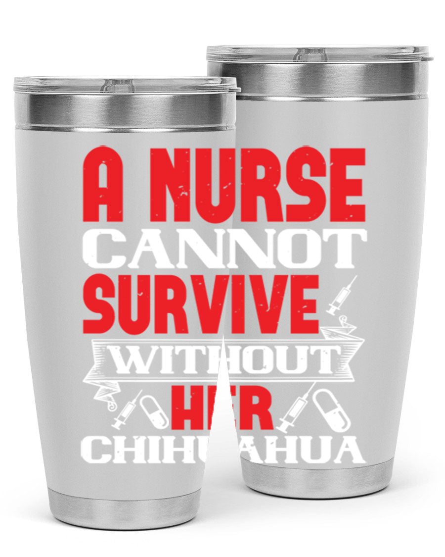 A stylish 20oz stainless steel tumbler featuring a chihuahua design, perfect for nurses to keep their drinks hot or cold.
