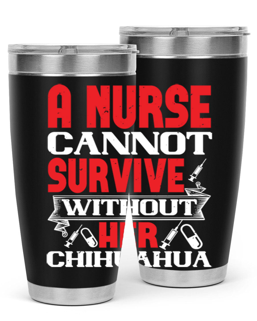 A stylish 20oz stainless steel tumbler featuring a chihuahua design, perfect for nurses to keep their drinks hot or cold.