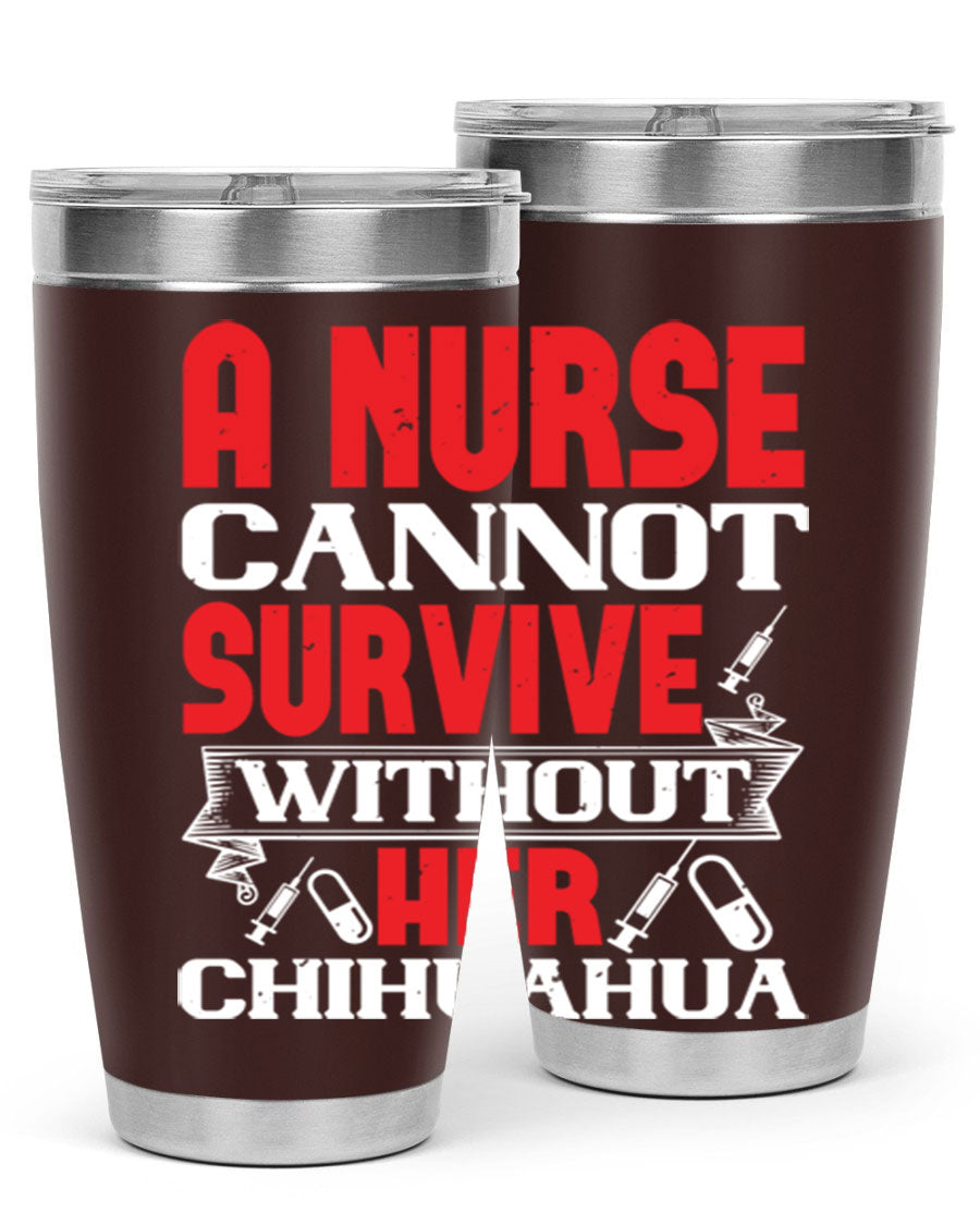 A stylish 20oz stainless steel tumbler featuring a chihuahua design, perfect for nurses to keep their drinks hot or cold.