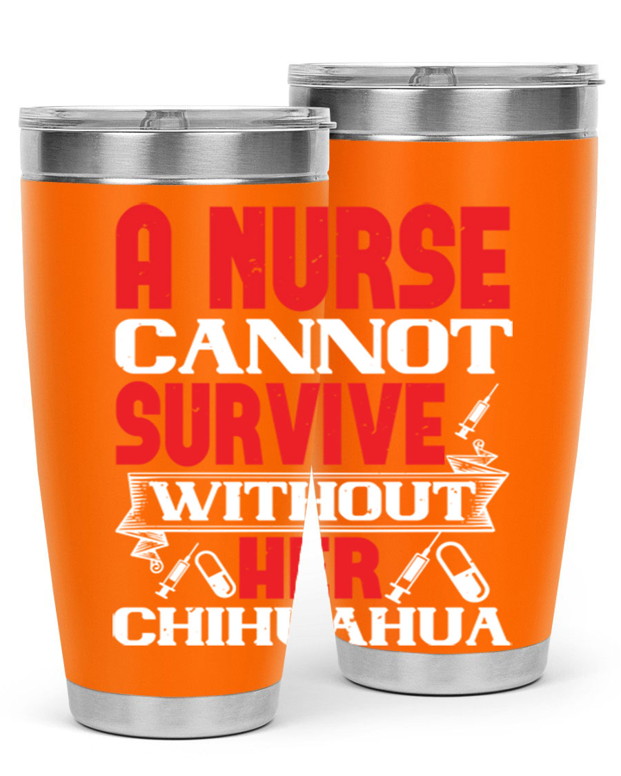 A stylish 20oz stainless steel tumbler featuring a chihuahua design, perfect for nurses to keep their drinks hot or cold.