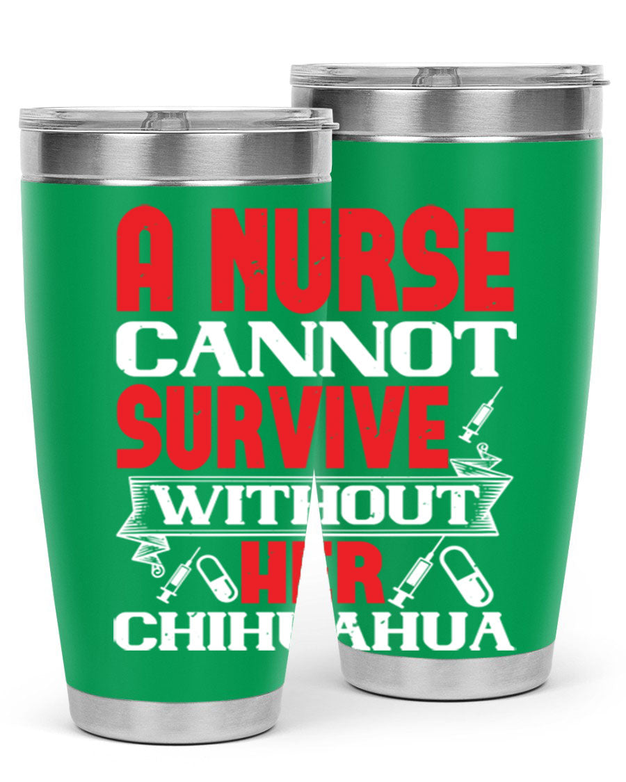 A stylish 20oz stainless steel tumbler featuring a chihuahua design, perfect for nurses to keep their drinks hot or cold.
