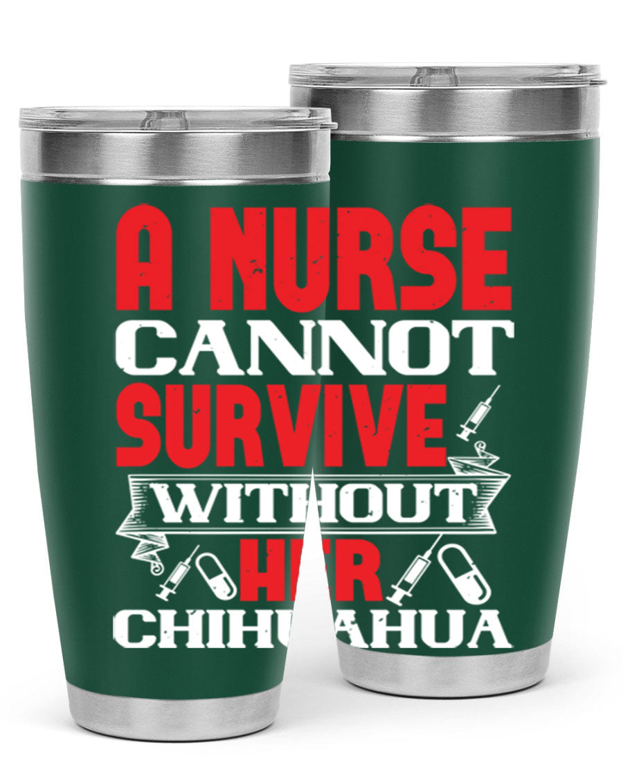 A stylish 20oz stainless steel tumbler featuring a chihuahua design, perfect for nurses to keep their drinks hot or cold.