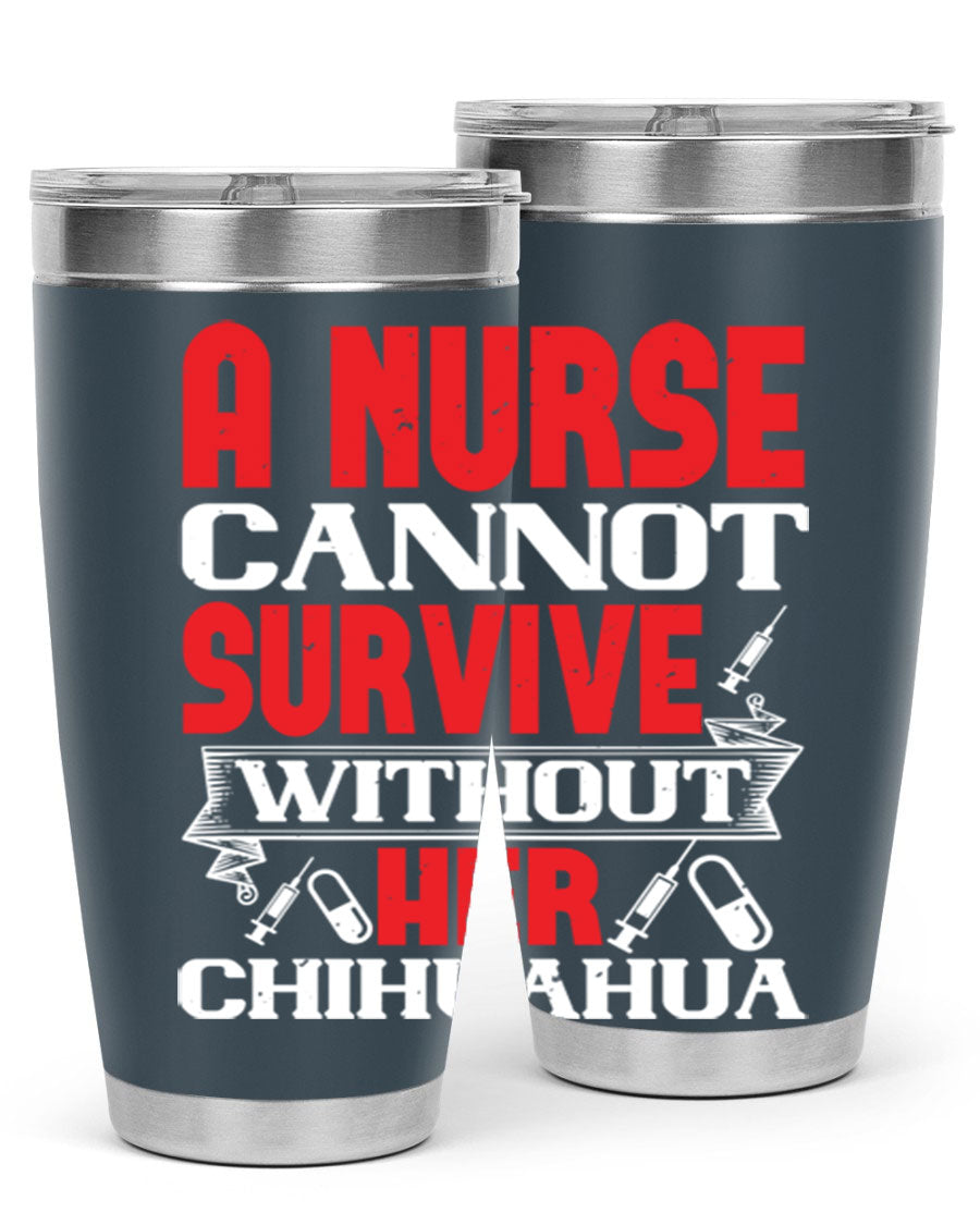 A stylish 20oz stainless steel tumbler featuring a chihuahua design, perfect for nurses to keep their drinks hot or cold.