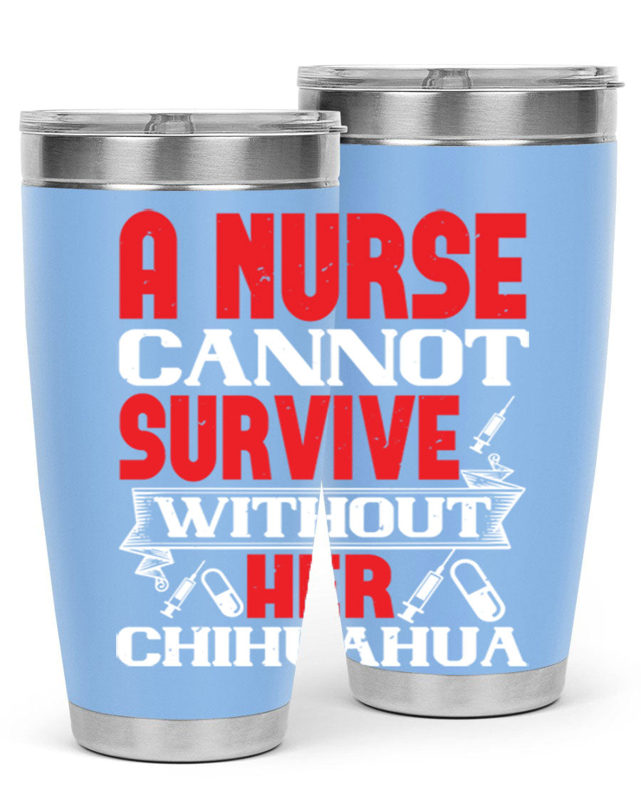 A stylish 20oz stainless steel tumbler featuring a chihuahua design, perfect for nurses to keep their drinks hot or cold.