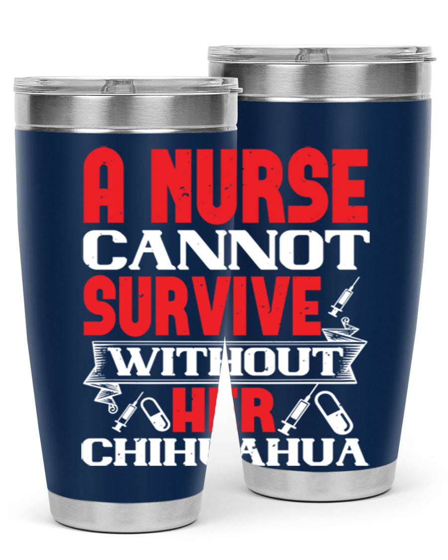 A stylish 20oz stainless steel tumbler featuring a chihuahua design, perfect for nurses to keep their drinks hot or cold.