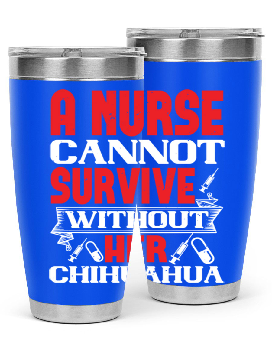 A stylish 20oz stainless steel tumbler featuring a chihuahua design, perfect for nurses to keep their drinks hot or cold.