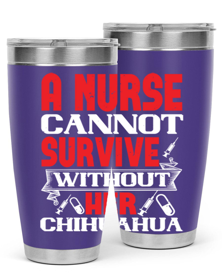 A stylish 20oz stainless steel tumbler featuring a chihuahua design, perfect for nurses to keep their drinks hot or cold.