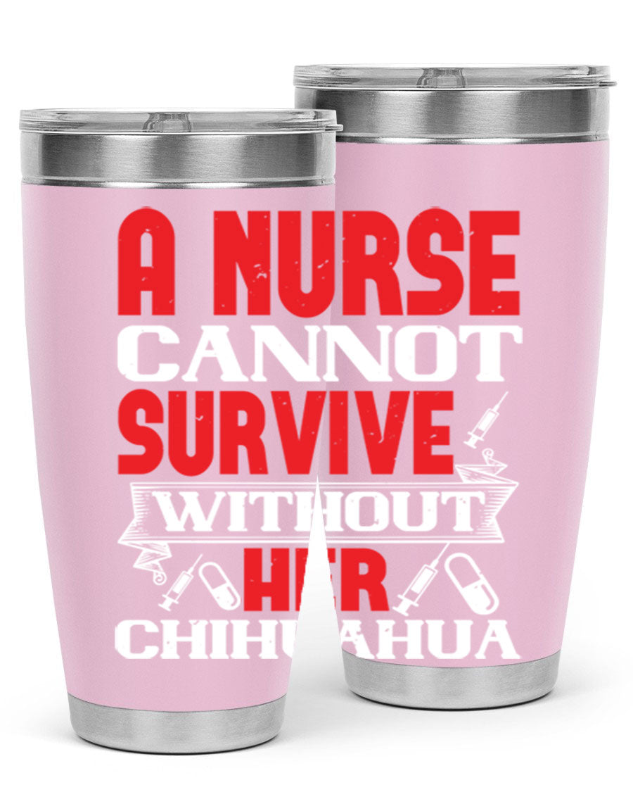 A stylish 20oz stainless steel tumbler featuring a chihuahua design, perfect for nurses to keep their drinks hot or cold.