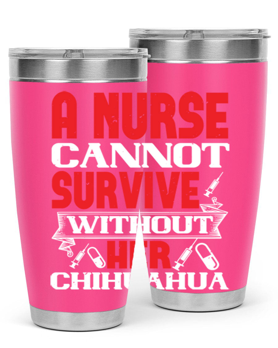A stylish 20oz stainless steel tumbler featuring a chihuahua design, perfect for nurses to keep their drinks hot or cold.