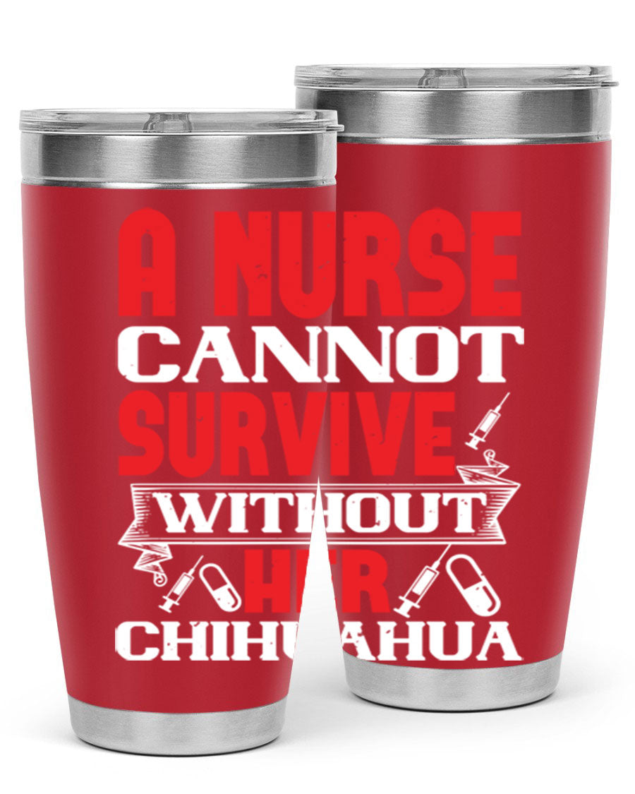 A stylish 20oz stainless steel tumbler featuring a chihuahua design, perfect for nurses to keep their drinks hot or cold.