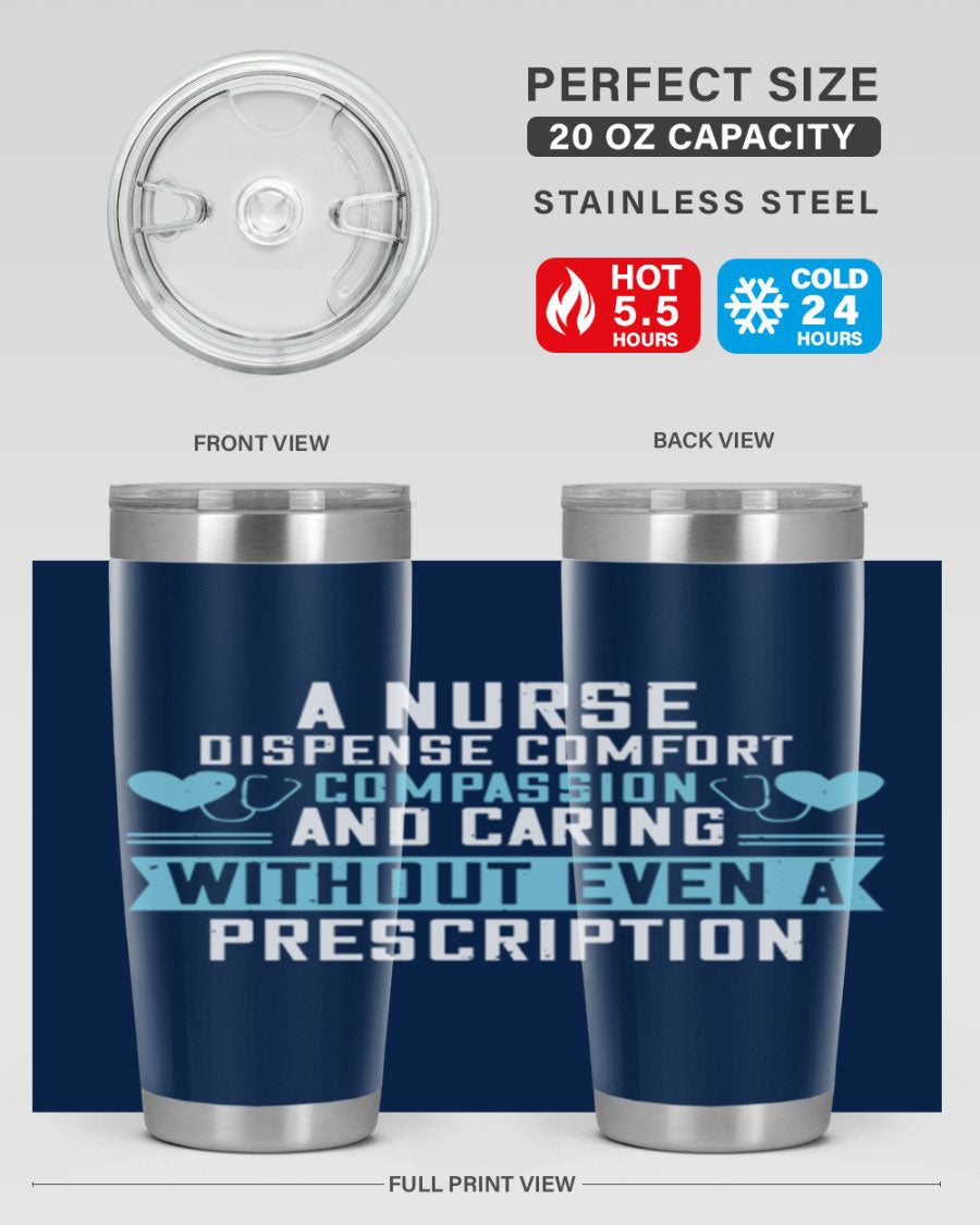 A stylish 20oz Nurse Tumbler made of double wall vacuum stainless steel, featuring a press-in drink-thru lid, perfect for hot and cold beverages.