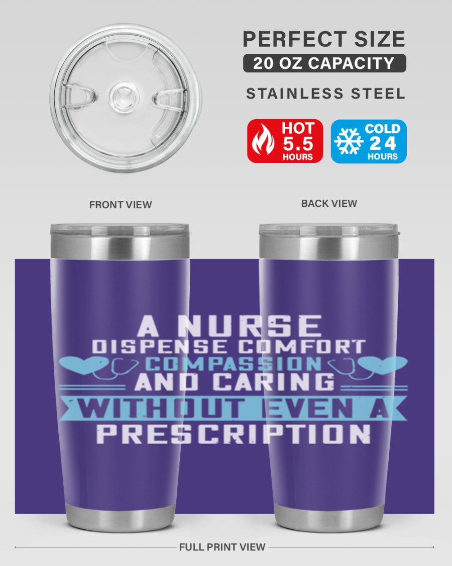 A stylish 20oz Nurse Tumbler made of double wall vacuum stainless steel, featuring a press-in drink-thru lid, perfect for hot and cold beverages.