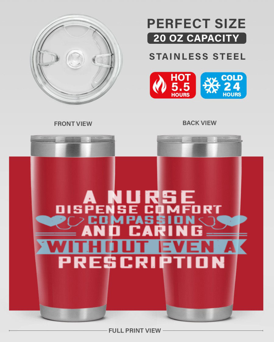 A stylish 20oz Nurse Tumbler made of double wall vacuum stainless steel, featuring a press-in drink-thru lid, perfect for hot and cold beverages.