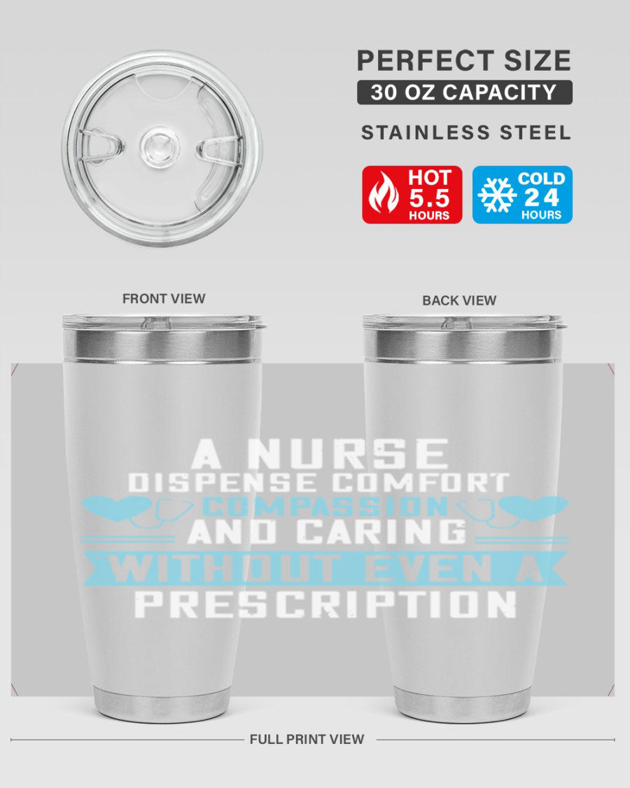 A stylish 20oz Nurse Tumbler made of double wall vacuum stainless steel, featuring a press-in drink-thru lid, perfect for hot and cold beverages.