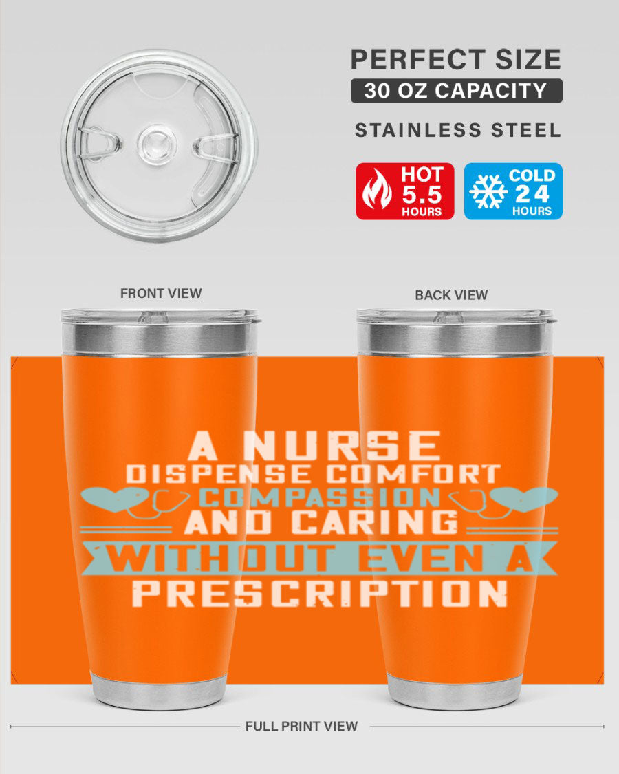 A stylish 20oz Nurse Tumbler made of double wall vacuum stainless steel, featuring a press-in drink-thru lid, perfect for hot and cold beverages.