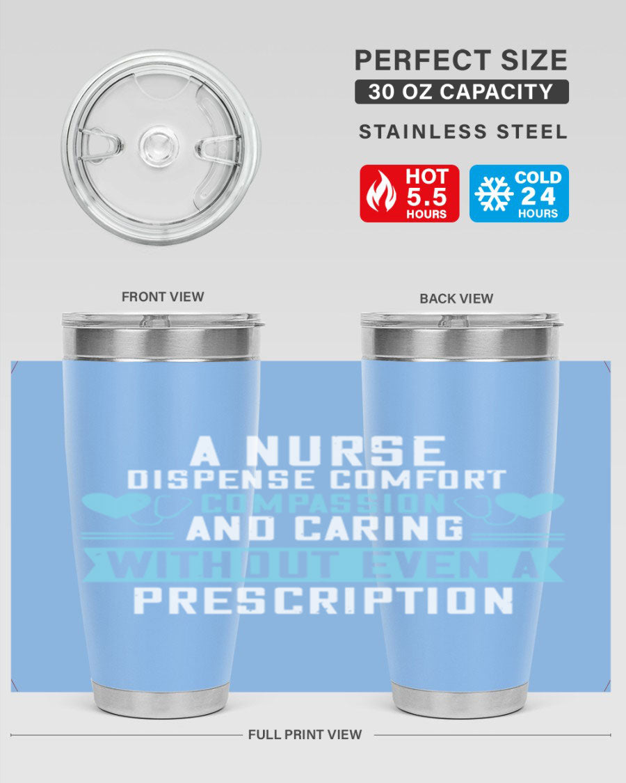 A stylish 20oz Nurse Tumbler made of double wall vacuum stainless steel, featuring a press-in drink-thru lid, perfect for hot and cold beverages.