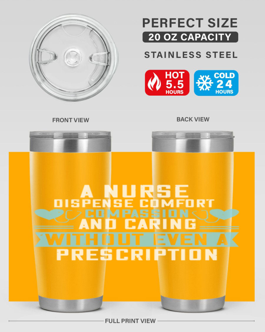 A stylish 20oz Nurse Tumbler made of double wall vacuum stainless steel, featuring a press-in drink-thru lid, perfect for hot and cold beverages.