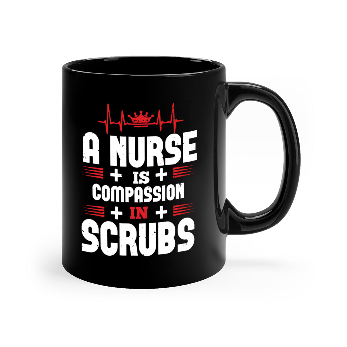 A stylish two-tone ceramic mug featuring the phrase 'A Nurse's Compassion' with a glossy finish and a colored handle.