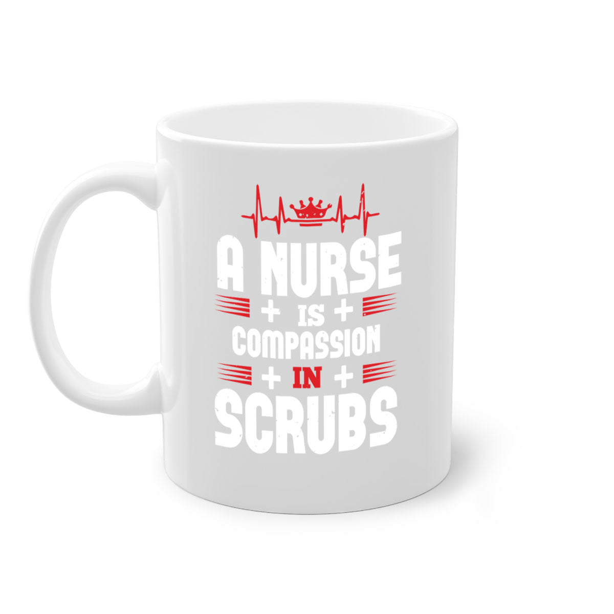 A stylish two-tone ceramic mug featuring the phrase 'A Nurse's Compassion' with a glossy finish and a colored handle.