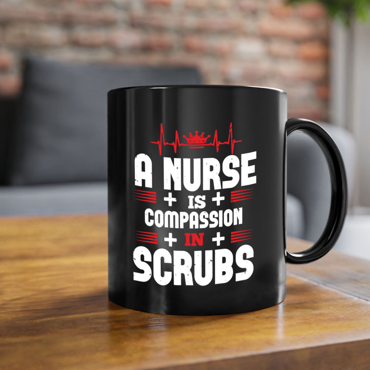 A stylish two-tone ceramic mug featuring the phrase 'A Nurse's Compassion' with a glossy finish and a colored handle.