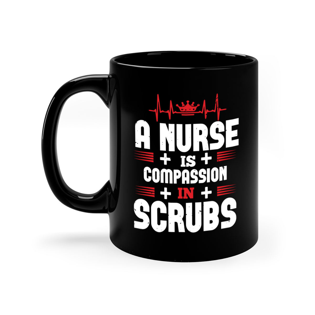 A stylish two-tone ceramic mug featuring the phrase 'A Nurse's Compassion' with a glossy finish and a colored handle.
