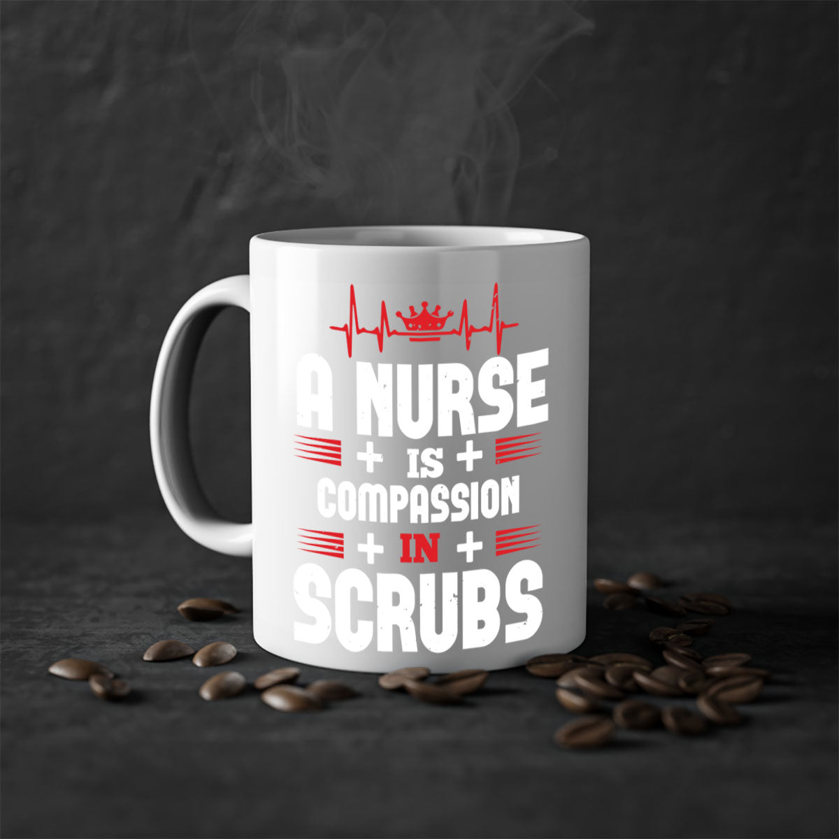 A stylish two-tone ceramic mug featuring the phrase 'A Nurse's Compassion' with a glossy finish and a colored handle.