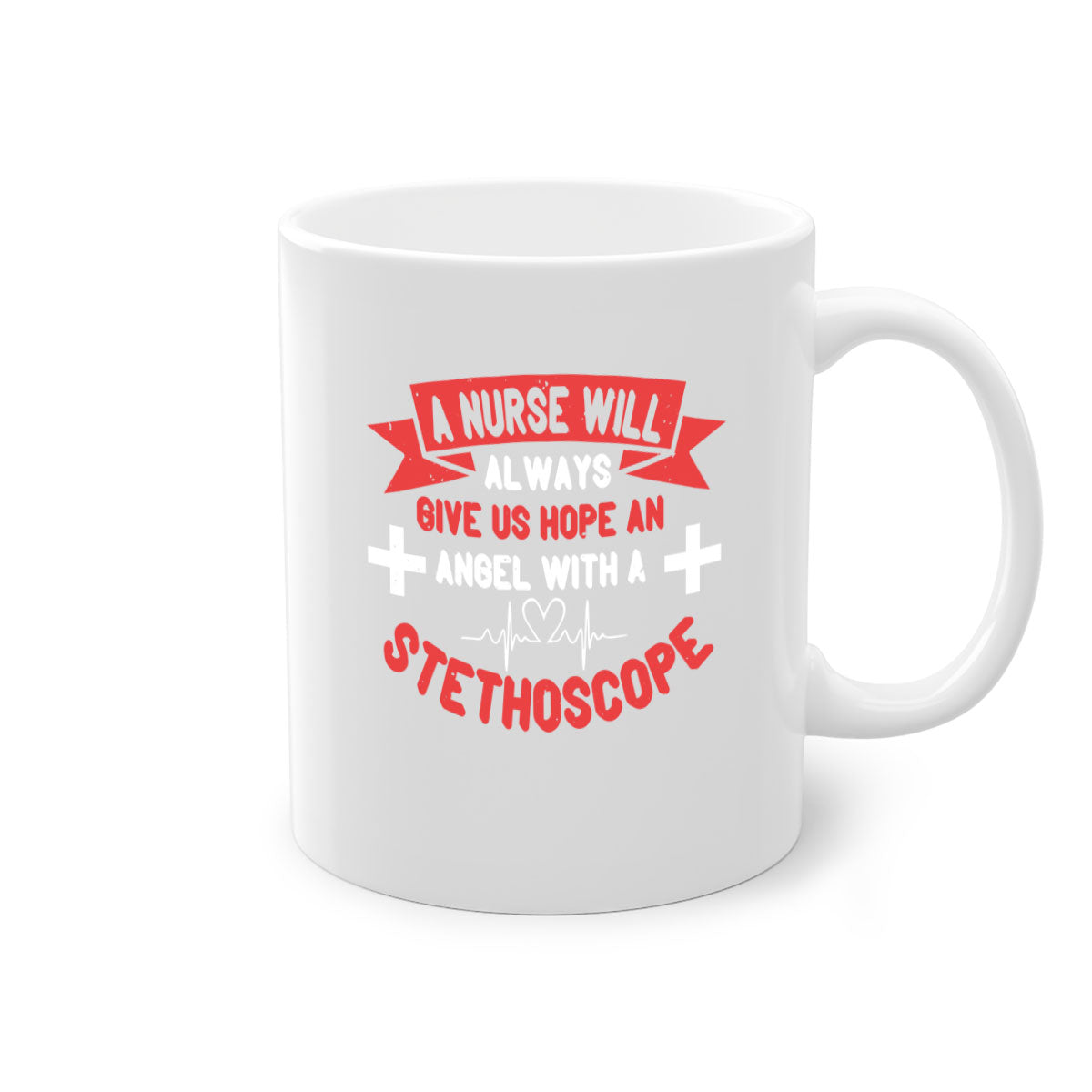 A stylish two-tone ceramic mug featuring an angel with a stethoscope design, perfect for nurses and healthcare professionals.