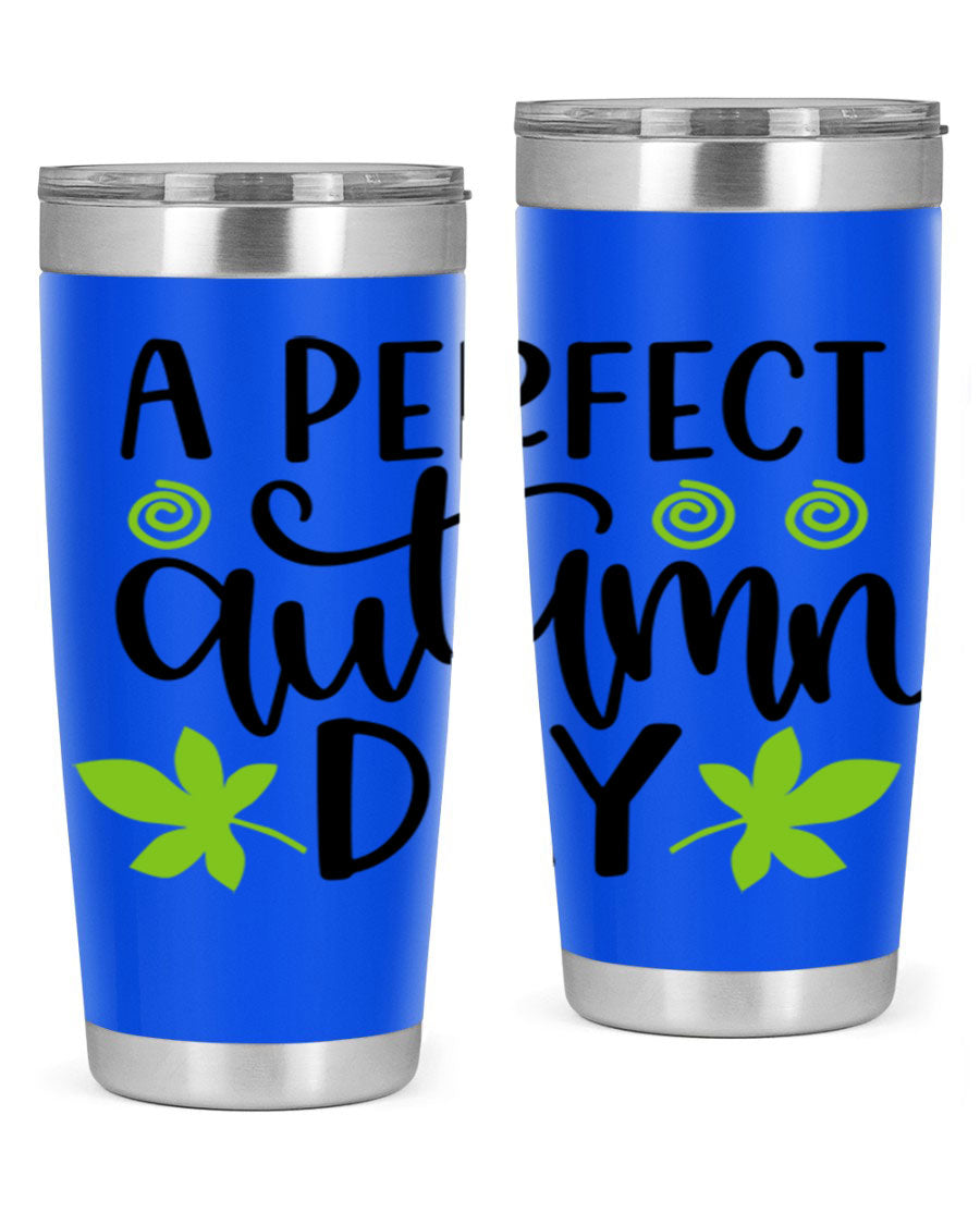 A Perfect Autumn Day 20oz Tumbler featuring double wall vacuum stainless steel and a stylish design, perfect for hot and cold beverages.