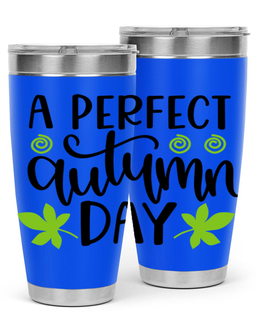 A Perfect Autumn Day 20oz Tumbler featuring double wall vacuum stainless steel and a stylish design, perfect for hot and cold beverages.