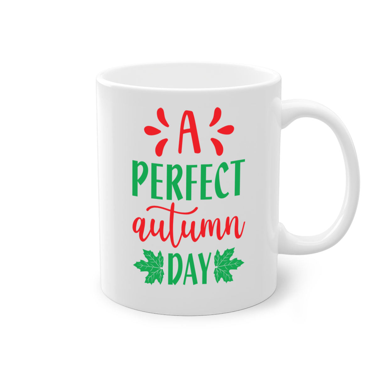 A Perfect Autumn Day Mug featuring a glossy finish, colored handle, and interior, available in five vibrant colors.