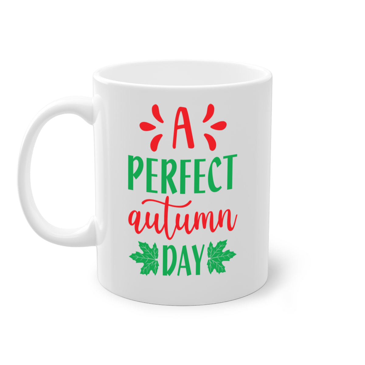 A Perfect Autumn Day Mug featuring a glossy finish, colored handle, and interior, available in five vibrant colors.