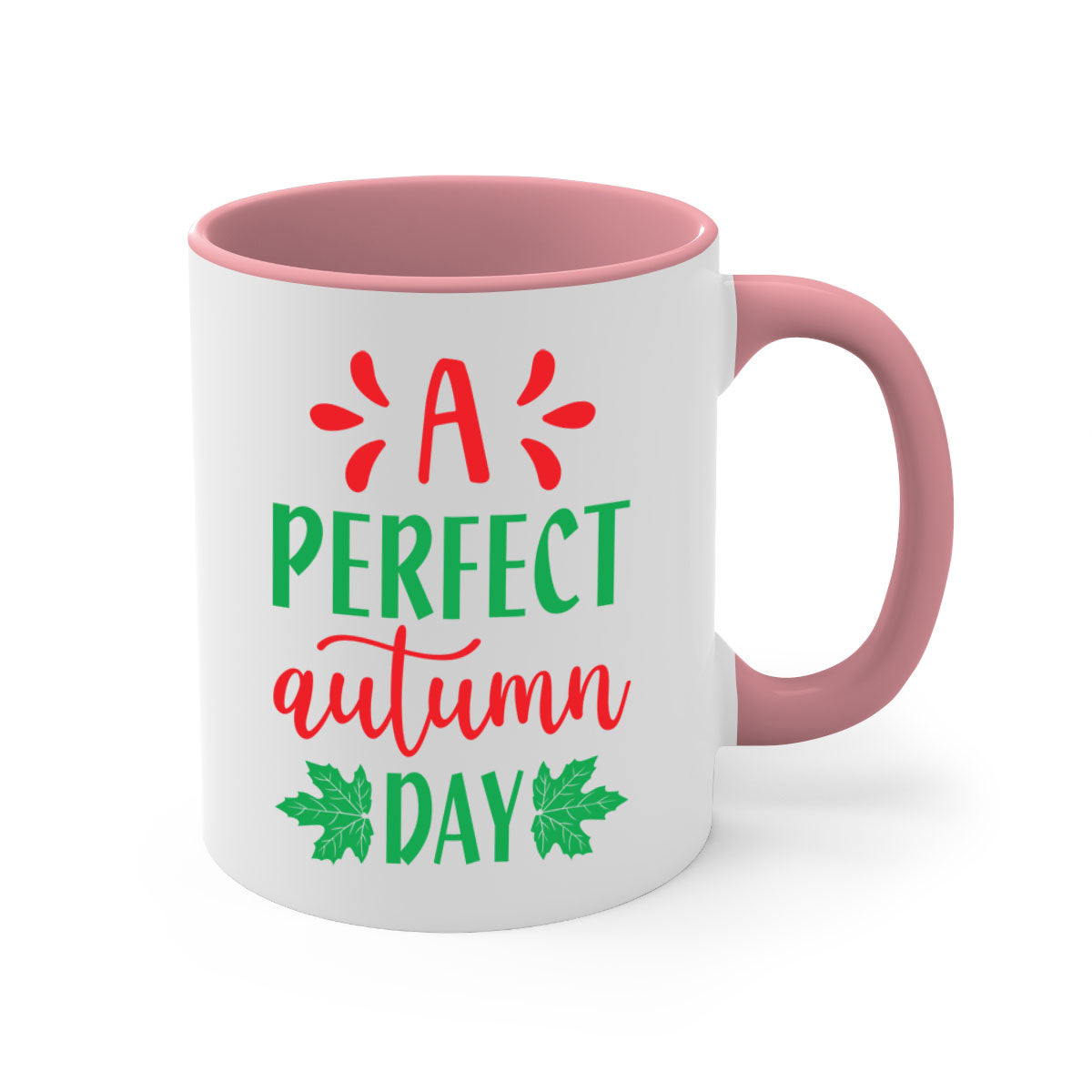 A Perfect Autumn Day Mug featuring a glossy finish, colored handle, and interior, available in five vibrant colors.