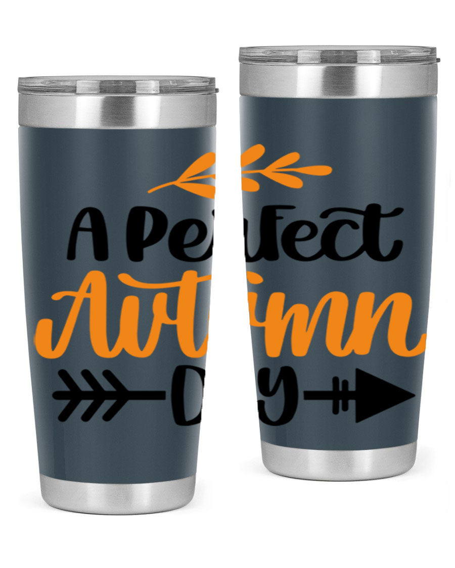 A Perfect Autumn Day 470# Tumbler in stainless steel with a vibrant autumn-themed design, featuring a drink-thru lid.