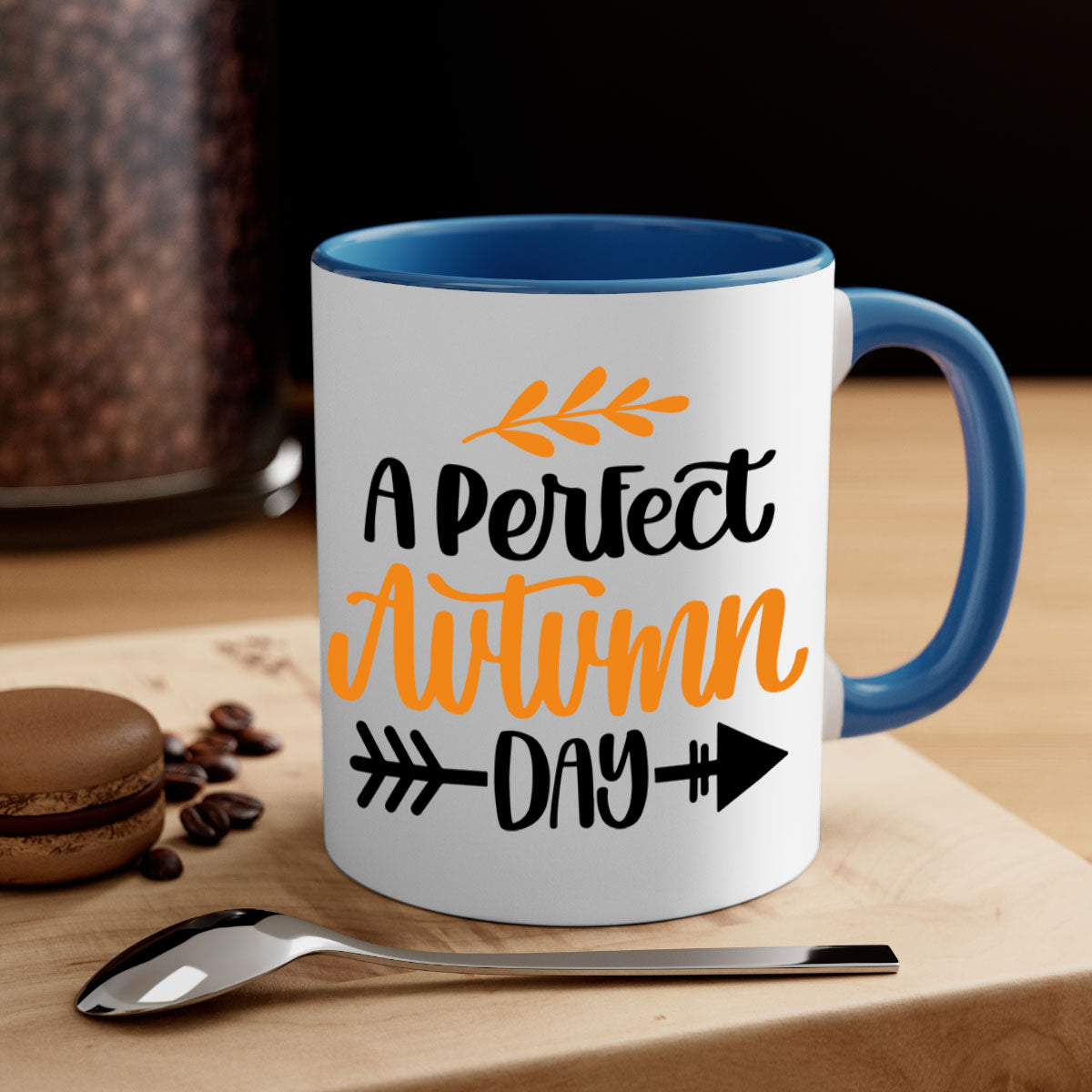 A Perfect Autumn Day Mug featuring a two-tone design with a colored handle and glossy finish, available in multiple colors.