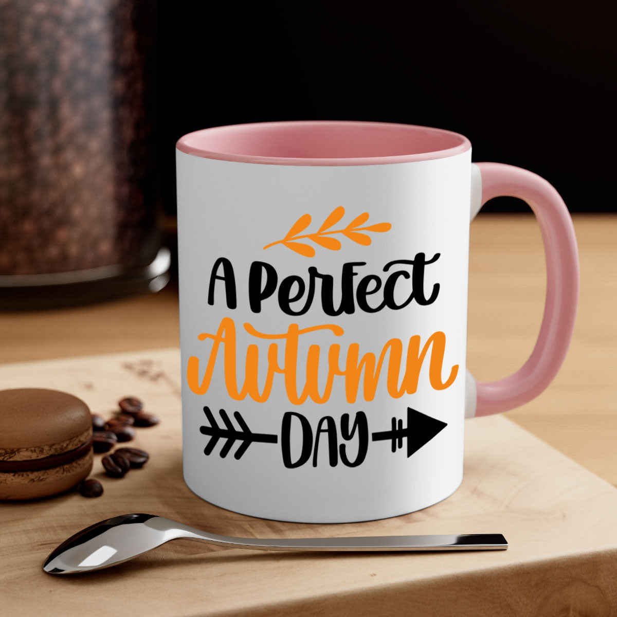 A Perfect Autumn Day Mug featuring a two-tone design with a colored handle and glossy finish, available in multiple colors.
