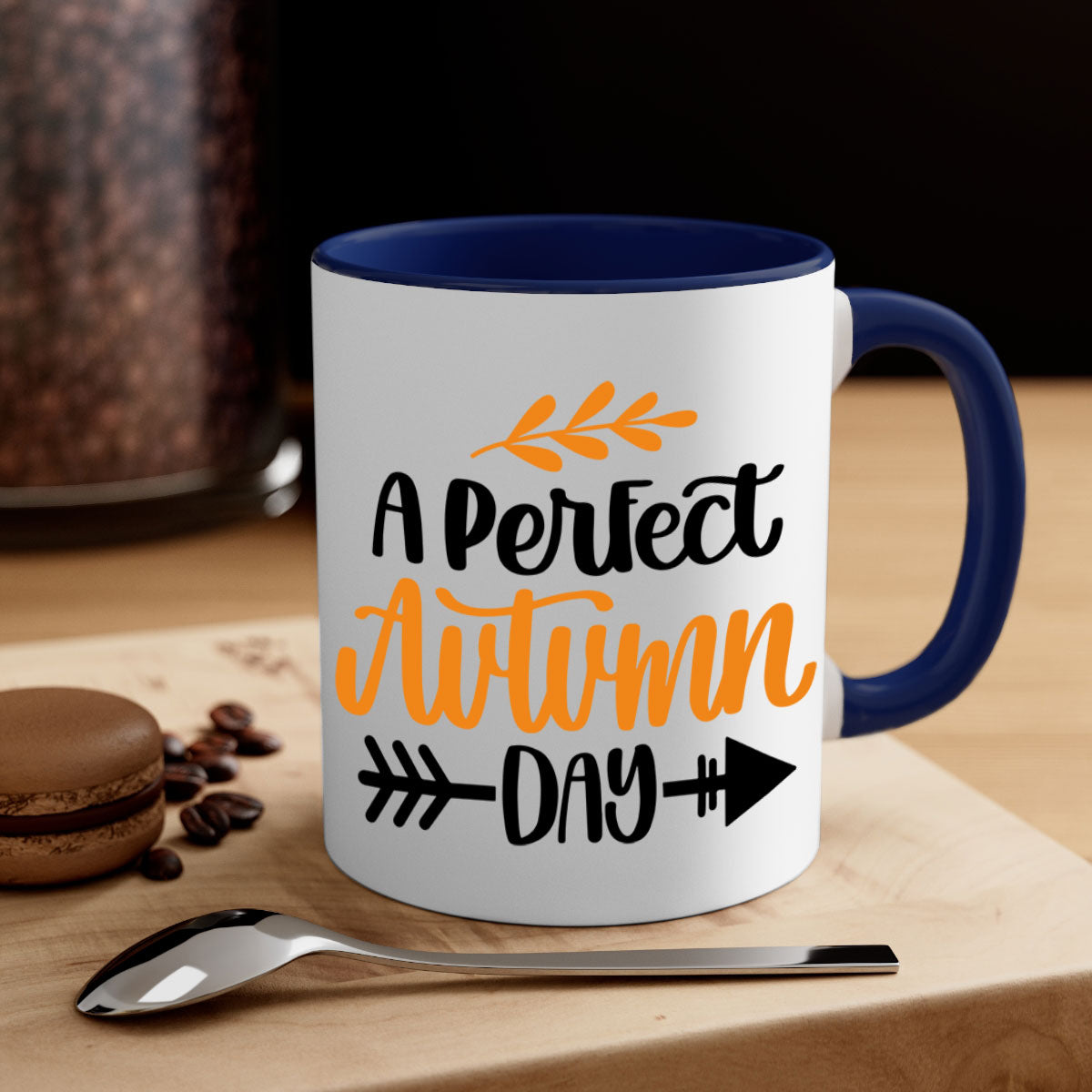 A Perfect Autumn Day Mug featuring a two-tone design with a colored handle and glossy finish, available in multiple colors.