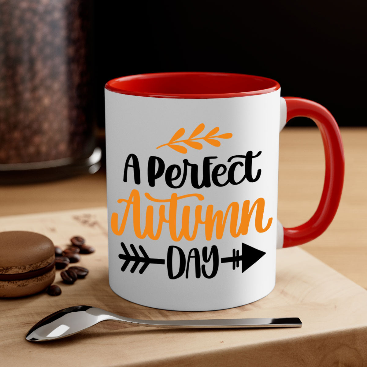 A Perfect Autumn Day Mug featuring a two-tone design with a colored handle and glossy finish, available in multiple colors.
