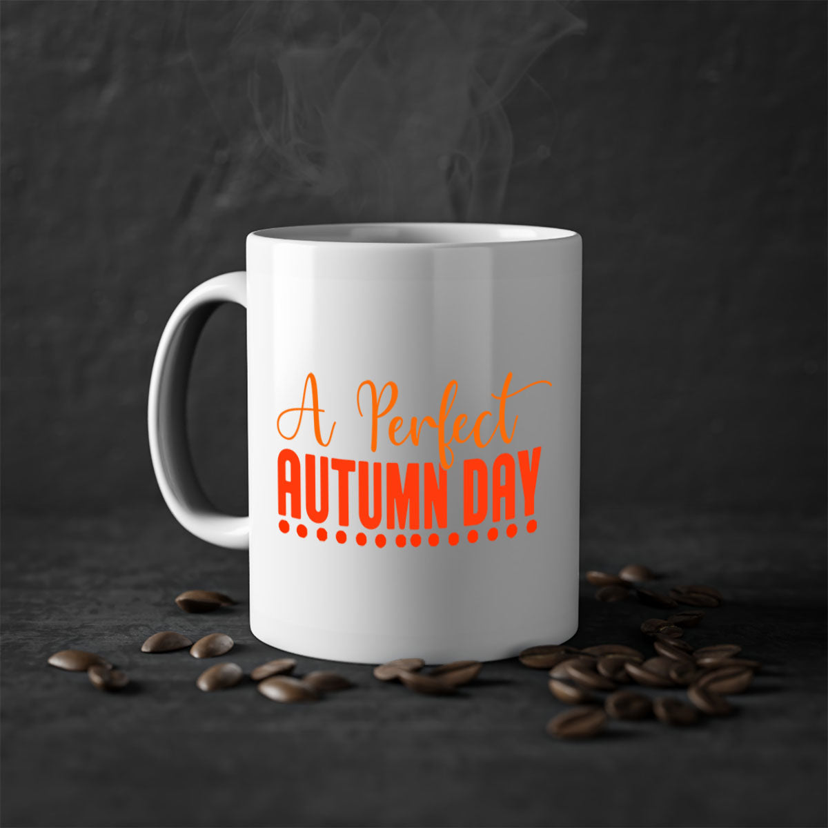 A Perfect Autumn Day Design 2# Mug featuring a two-tone color scheme with a glossy finish and a C-shaped handle, available in multiple colors.