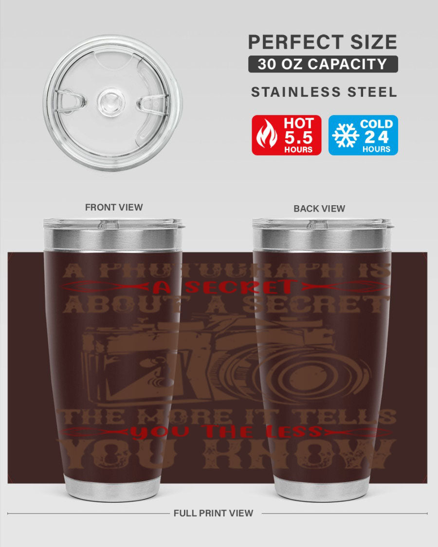 A stylish 20oz and 30oz stainless steel tumbler featuring double wall vacuum insulation, designed to keep drinks hot or cold for hours.