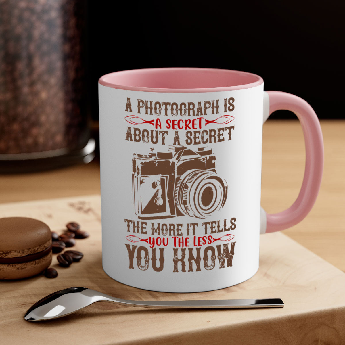 A stylish two-tone coffee mug featuring a colored handle and interior, available in five colors, perfect for coffee or tea.