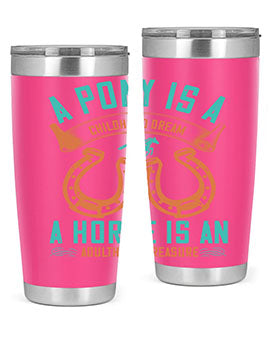 A stylish double wall vacuum stainless steel tumbler featuring a pony and horse design, perfect for keeping drinks hot or cold.