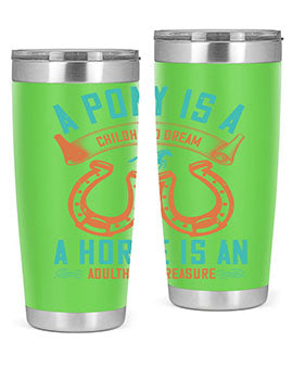 A stylish double wall vacuum stainless steel tumbler featuring a pony and horse design, perfect for keeping drinks hot or cold.