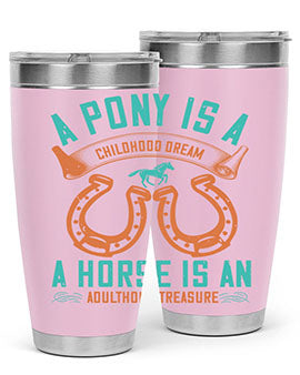 A stylish double wall vacuum stainless steel tumbler featuring a pony and horse design, perfect for keeping drinks hot or cold.