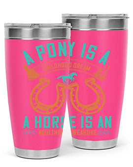 A stylish double wall vacuum stainless steel tumbler featuring a pony and horse design, perfect for keeping drinks hot or cold.