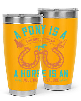 A stylish double wall vacuum stainless steel tumbler featuring a pony and horse design, perfect for keeping drinks hot or cold.