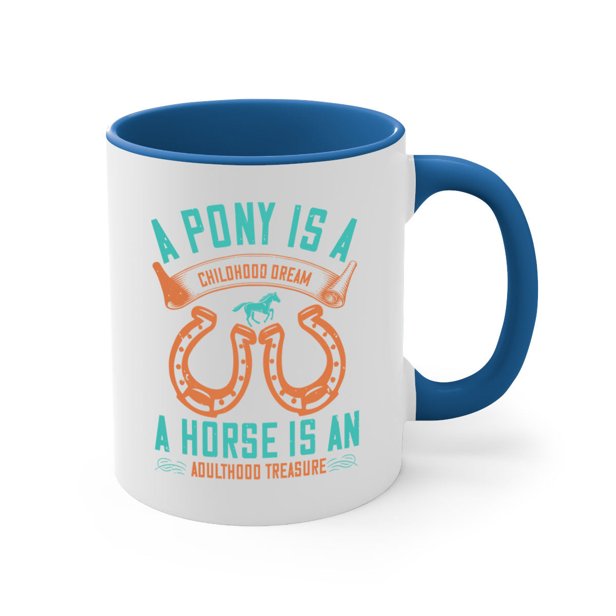 A stylish two-tone ceramic mug featuring a pony and horse design, available in multiple colors with a glossy finish.