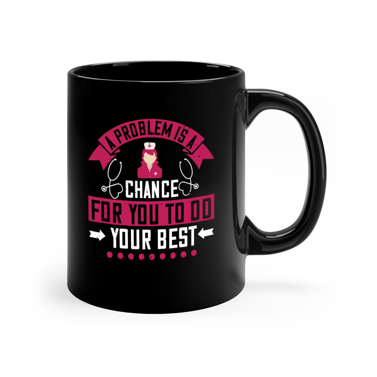 A two-tone ceramic mug with a motivational quote for nurses, featuring a colored handle and glossy finish.