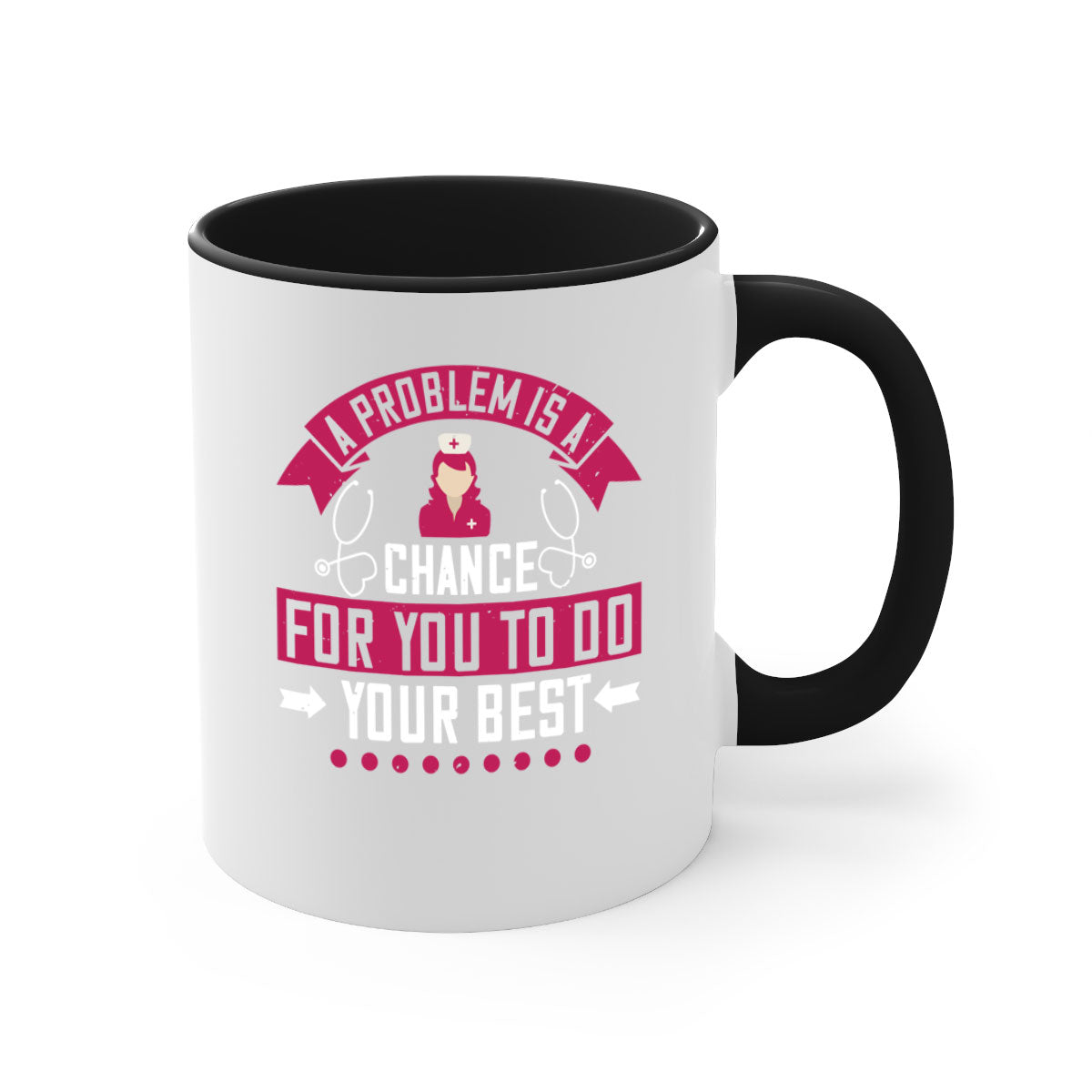 A two-tone ceramic mug with a motivational quote for nurses, featuring a colored handle and glossy finish.
