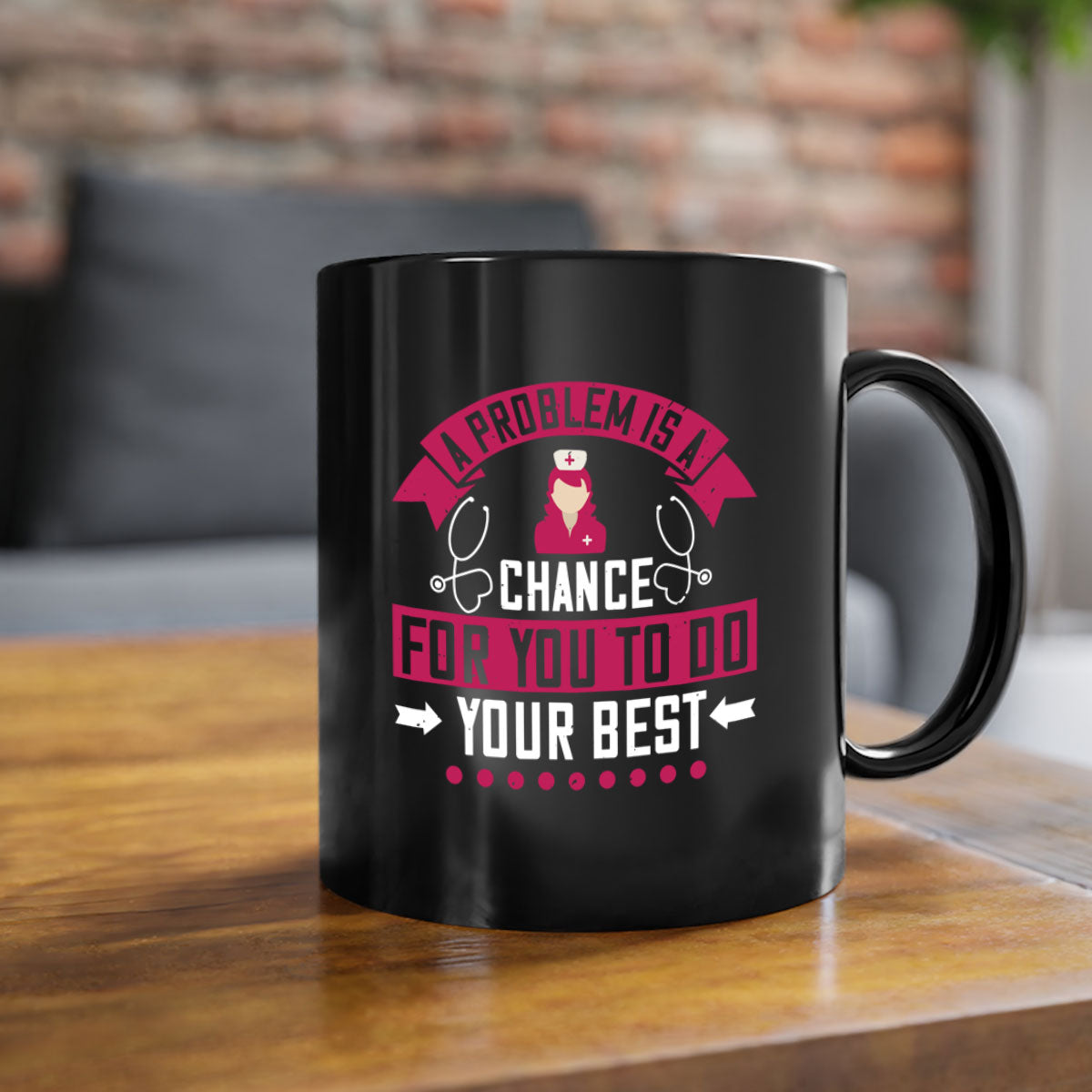 A two-tone ceramic mug with a motivational quote for nurses, featuring a colored handle and glossy finish.