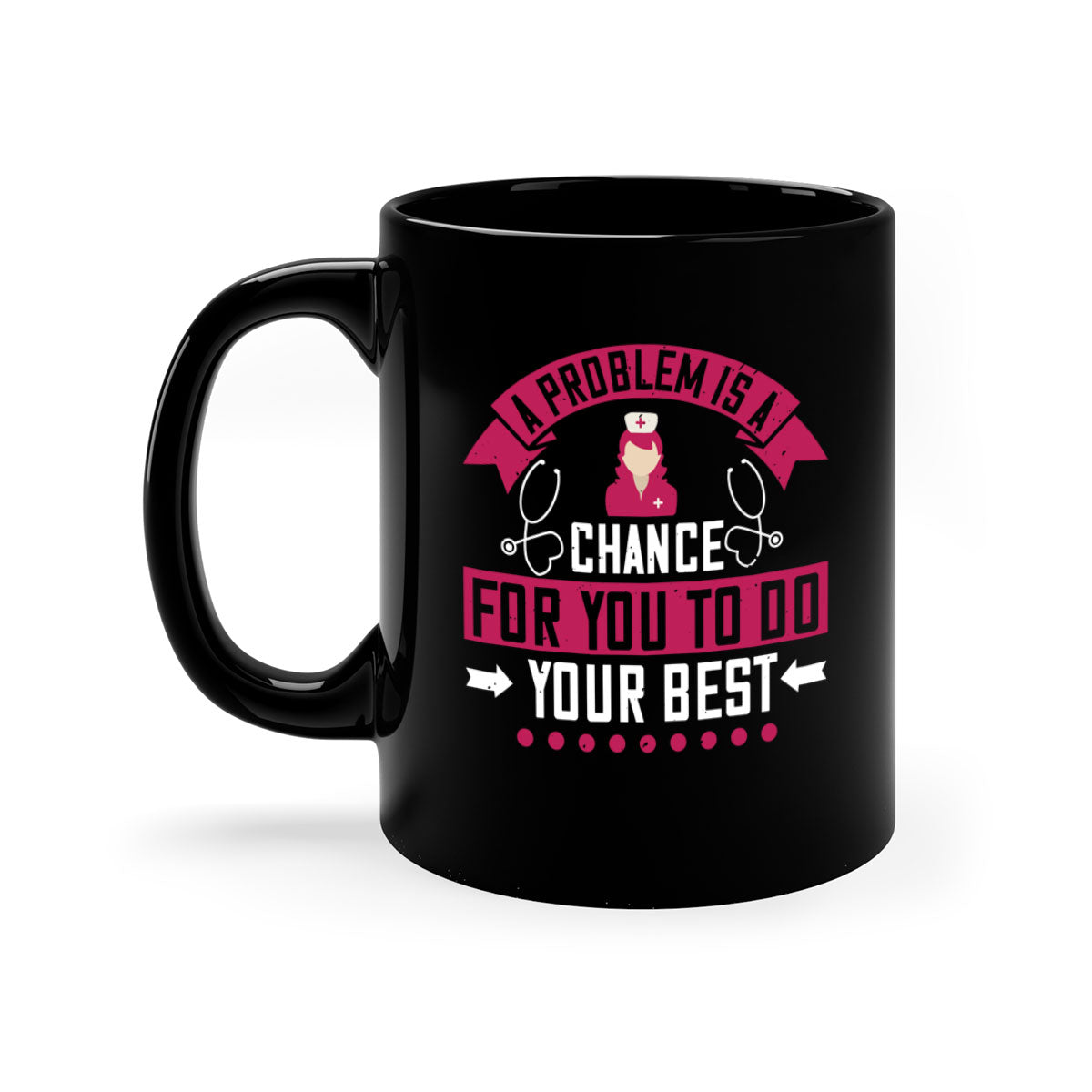 A two-tone ceramic mug with a motivational quote for nurses, featuring a colored handle and glossy finish.